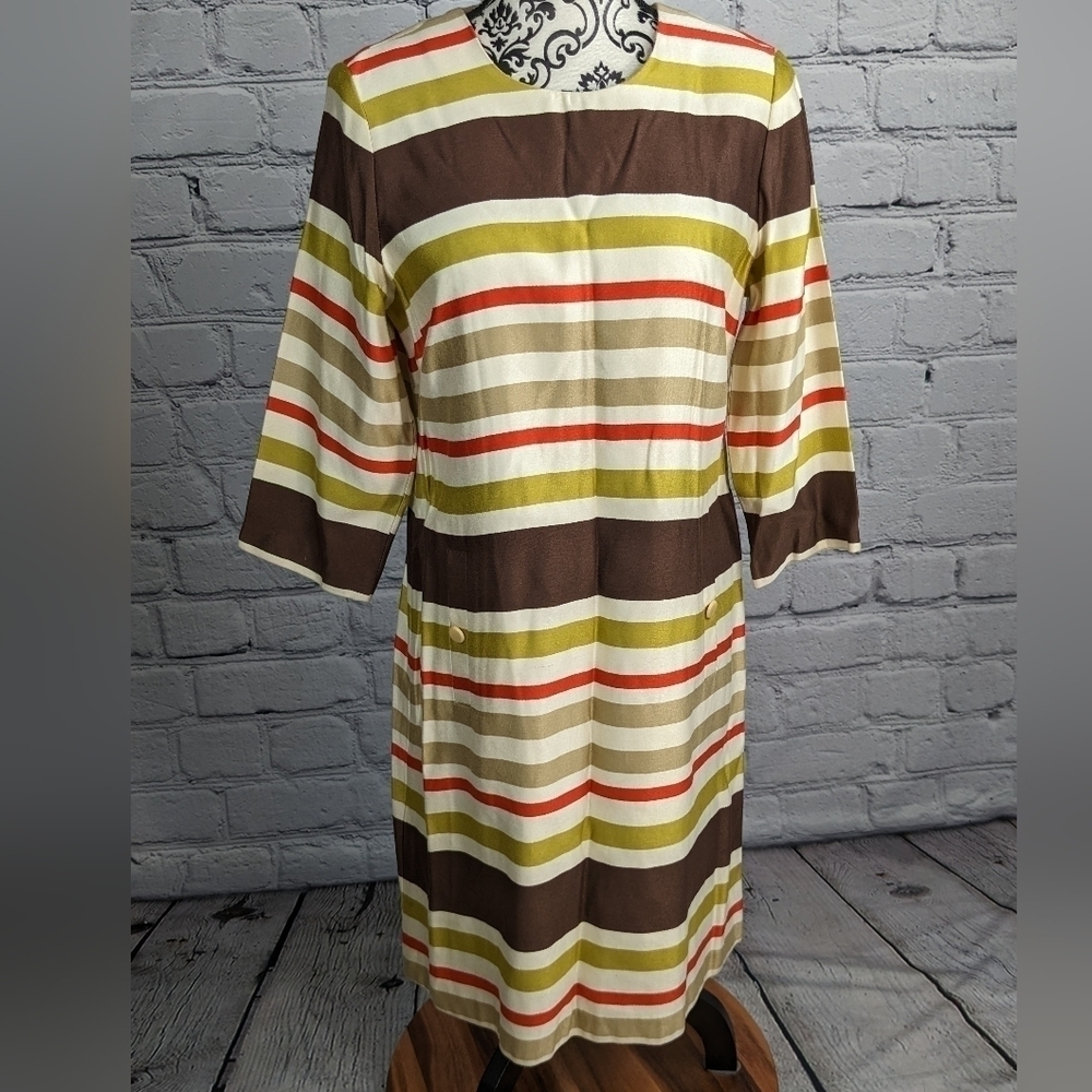 J. Mclaughlin women's zip back sz 10 stripe print dress pockets long sleeve bb12